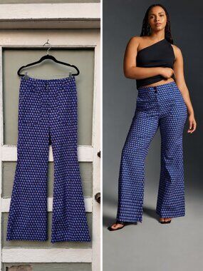 Maeve Naomi Geometric Flare Magic Fabric Pants Ultra High Rise Size 4 Blue